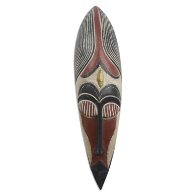 Décoration murale à masque en bois africain fait main