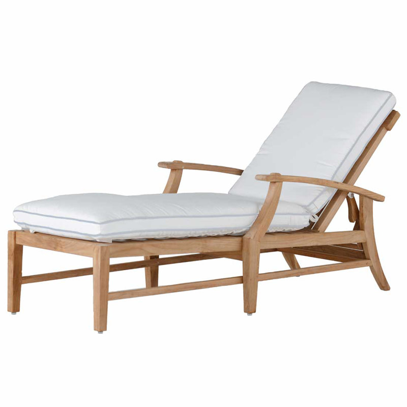 Croquet 66.5" Long Reclining Single Chaise with Cushions, Natural Teak, Welt, Natural White