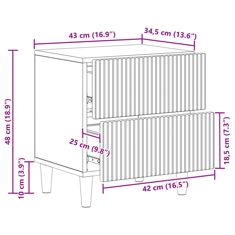 43cm W Manufactured Wood Bedside Table, Sonoma Oak