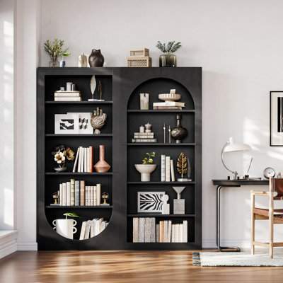 Asily 5-Tier Arched Bookcase, 71'' H x 29.5'' W Wood Open Shelf  with Large Storage
