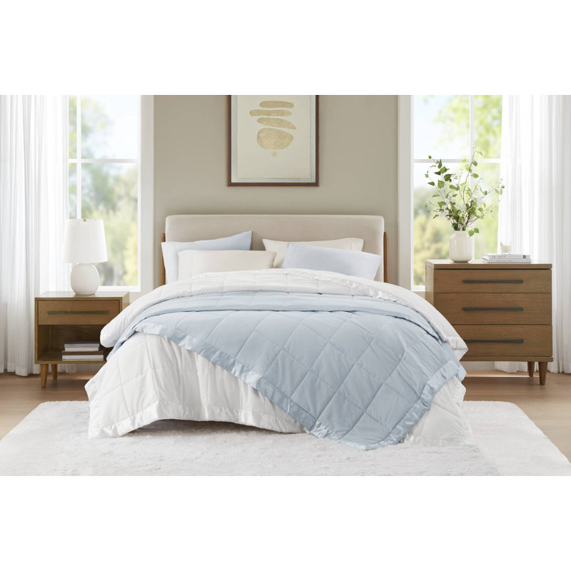 Twin Blue Satin Trim Down Alternative Blanket