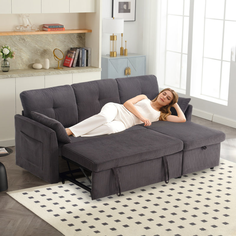 3 Seater Corduroy Sleeper, Charcoal Grey