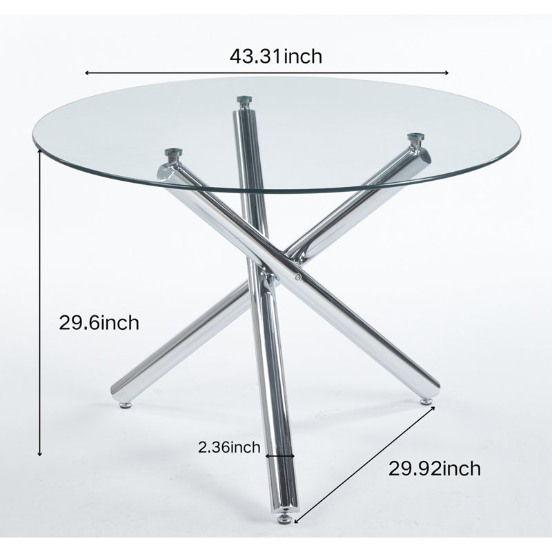 Ensemble de salle à manger 1 + 4,5 pièces, table de salle à manger avec pieds en métal Mid-Century pour 4-6 personnes avec plateau en verre, table de salle à manger à piédestal, table basse de loisirs