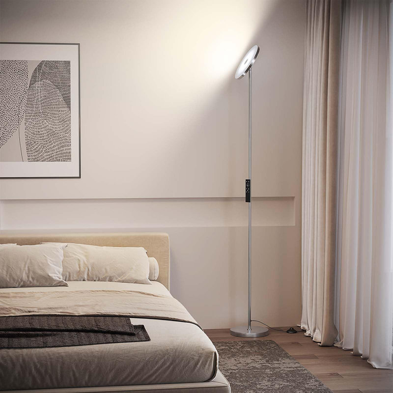 Super Bright LED Floor Lamp with Remote Control, Silver
