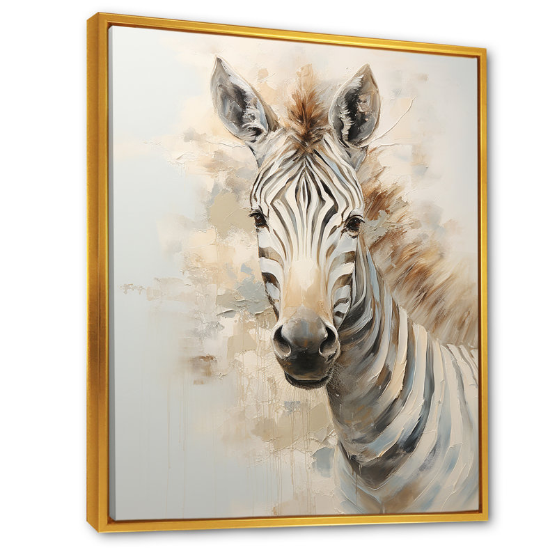 Reproduction d'art sur toile zèbre beige et doré, H 40 po x l 30 po, Cadre flottant doré