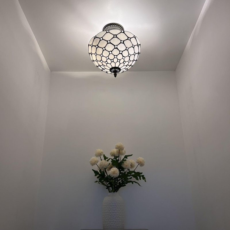 Tiffany Glass Semi Flush Mount, White
