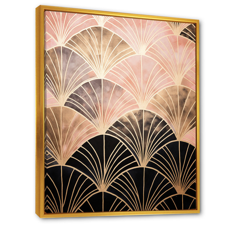 Éclat d'or rose - formes murales abstraites, Cadre flottant doré, H 44 po x l 34 po x P 1,5 po