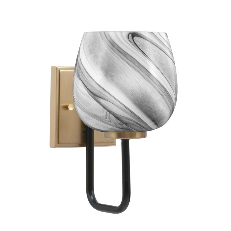 Amarmula 1 Light Wall Sconce, Matte Black & New Age Brass Finish, 6" Onyx Swirl Glass, Black/Brass