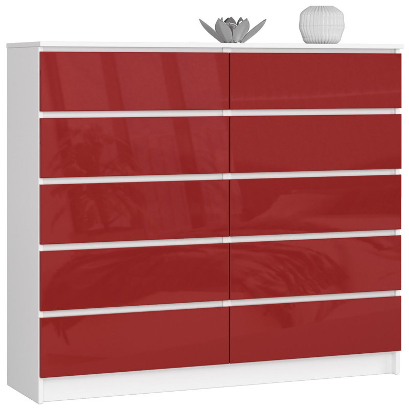 Elihue 138cm W 10 - Drawer Chest of Drawers, White/Red