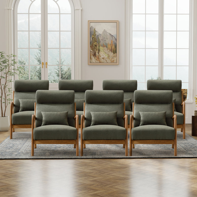 Chaise d'appoint rembourrée traditionnelle avec coussin lombaire de 26 po de large Cashel (ensemble de 7), Lin vert