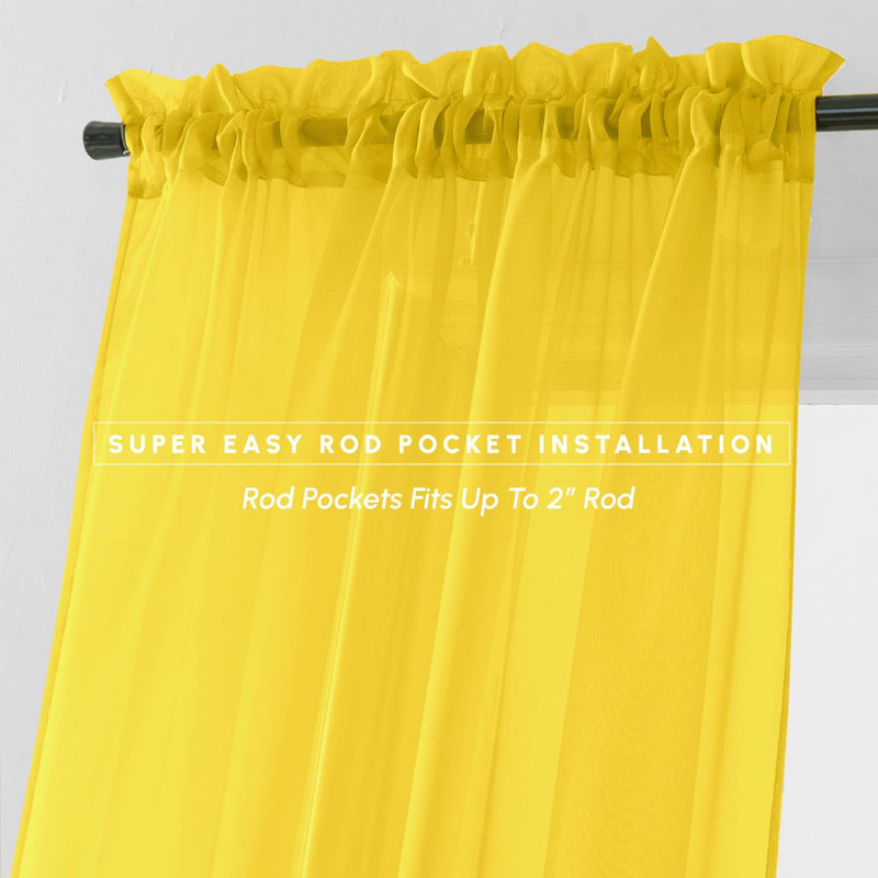 Yaelle Semi Sheer Curtain Pair, 60" W x 84" L, Neon Yellow