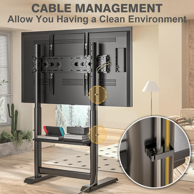 Heavy Duty Rolling Tv Stand With Hidden Wheels For 55-100 Inch Large Tvs