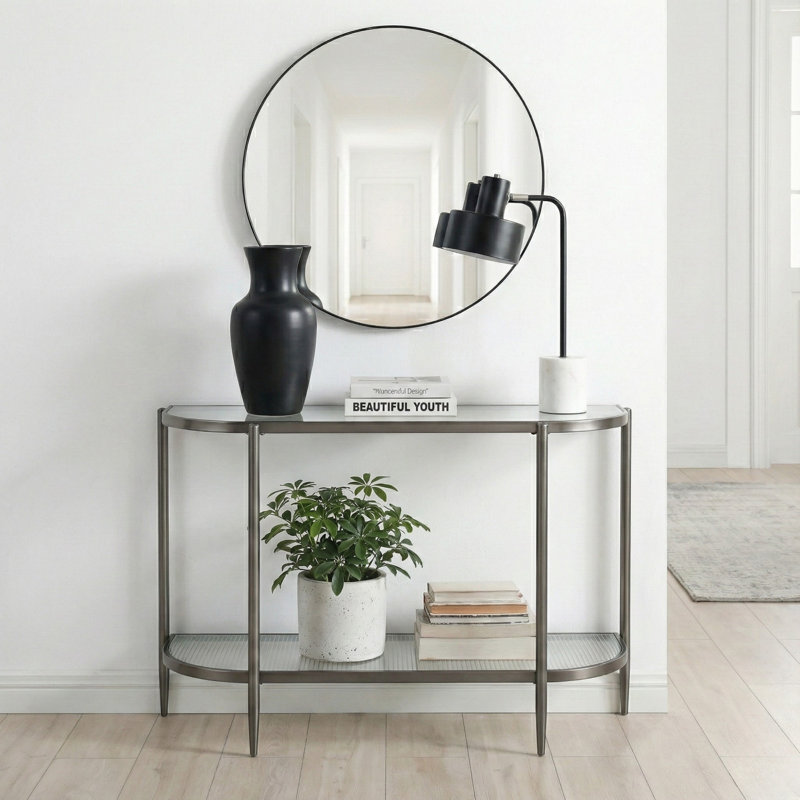 Stylish & Modern Addlie Versatile Steel Frame Fluted Glass Trendy 43.11" x 29.52" Console Table, Black