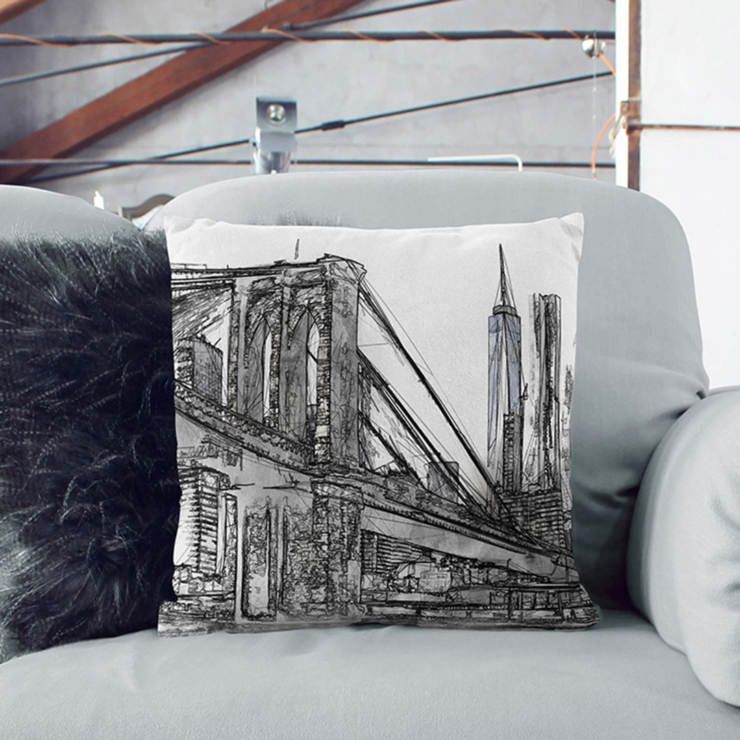 Brooklyn Bridge in New York in Abstract Cushion with Filling