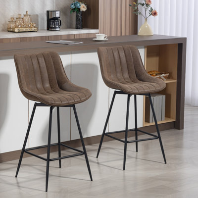 Ensemble de 2 tabourets de bar 27 po, hauteur de comptoir en cuir PU, brun