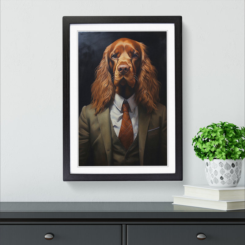Cocker Spaniel in a Suit No.2 1 Piece Single Picture Frame Wall Art, 64cm H x 46cm W x 2cm D, Black