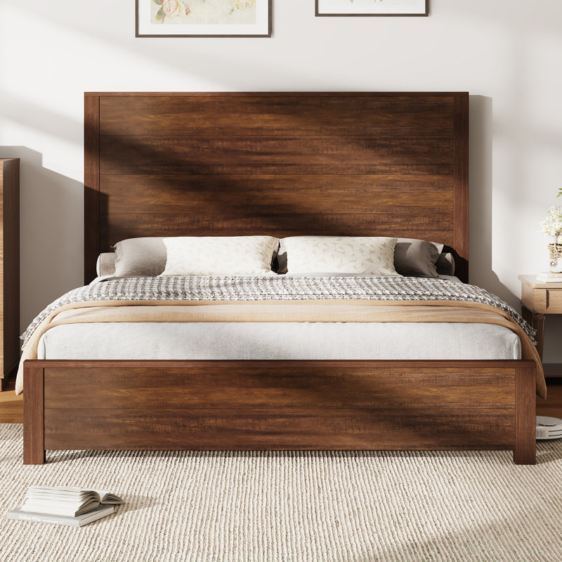 Full Size Reclaimed Barnwood Pine Platform Bed with Headboard