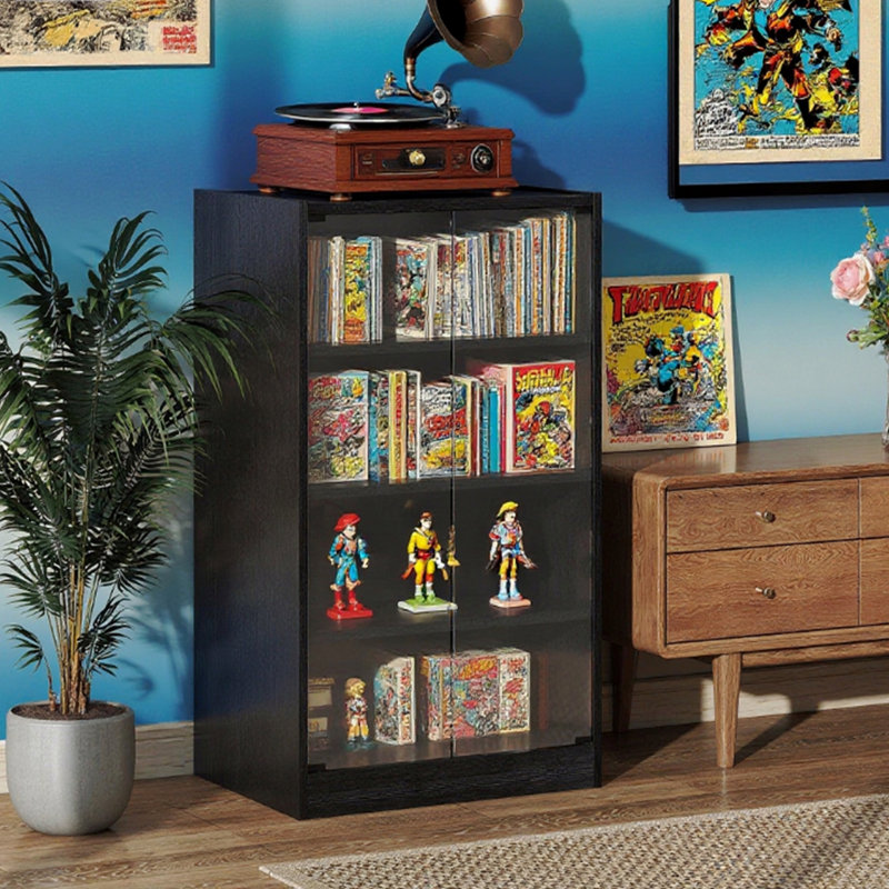 Cabinet multimédia, meuble stéréo, support pour tourne-disque avec rangement pour disques vinyles