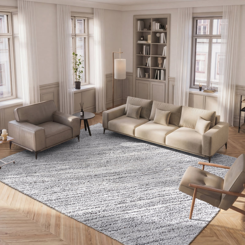 Kries Shag 102 Handwoven Polyester/Micro Polyester Abstract Indoor Use Only Rug in Ivory/Gray, Rectangle 8' x 10'
