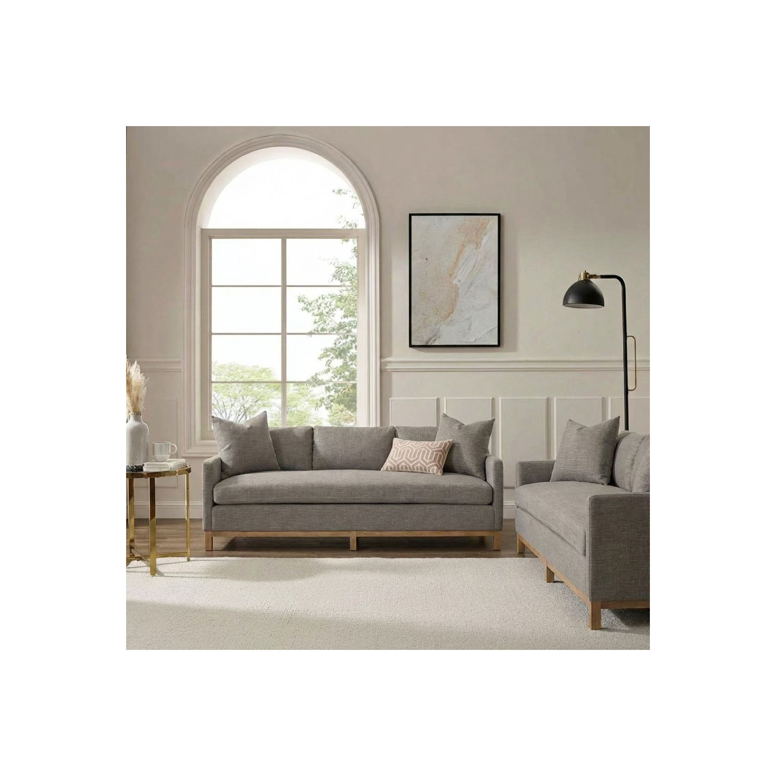 Cami 91'' Upholstered Sofa, Smoke Linen Blend