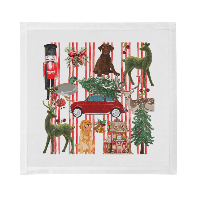  Christmas Cotton Sateen Dinner Napkins, Stripe