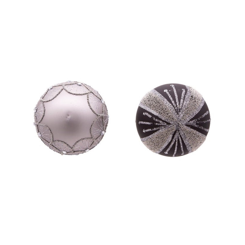 Ensemble d'ornements en forme de boule en verre argenté et noir 80mm Kurt Adler, 6 pièces