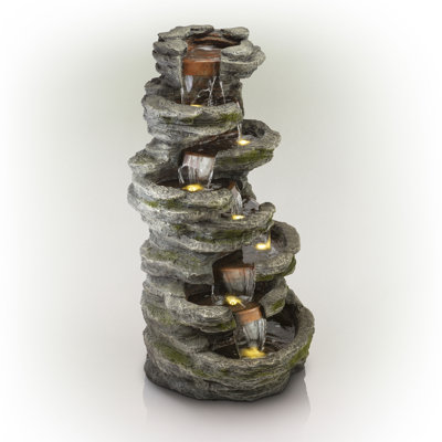 Fontaine d'extérieur à 8 niveaux avec lumières DEL, 58 po, gris
