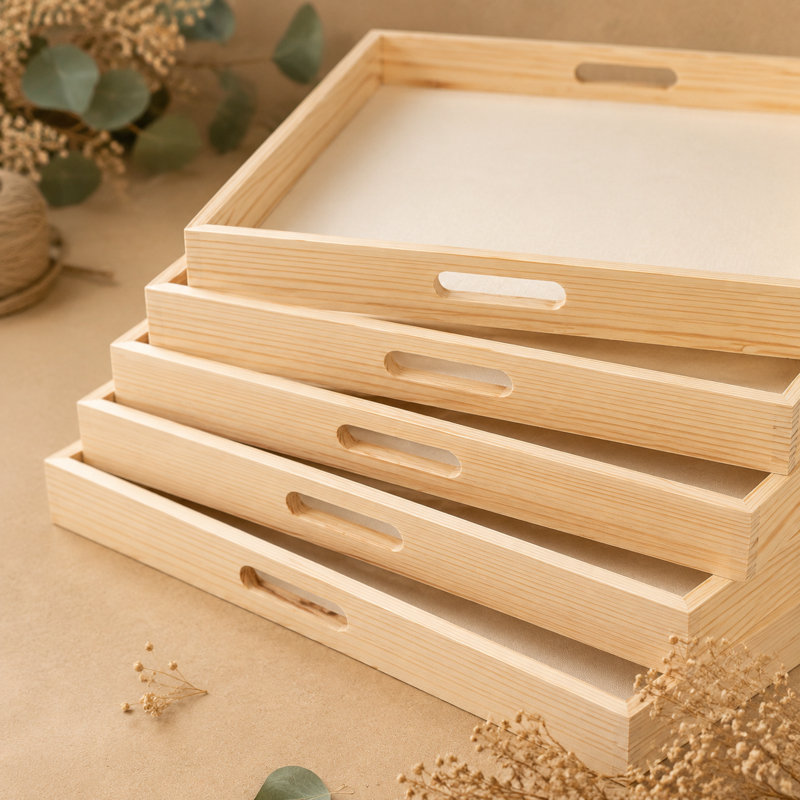 Wooden Nested Serving Trays - Unfinished Square With Cut-out Handles For Crafts Ottomans & Home Decor Set Of 5