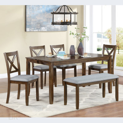 6 Piece Kitchen Dining Set, Rectangular Wooden Table With 4 Upholstered Chairs And A Bench, Ideal For Family Meals And Gatherings