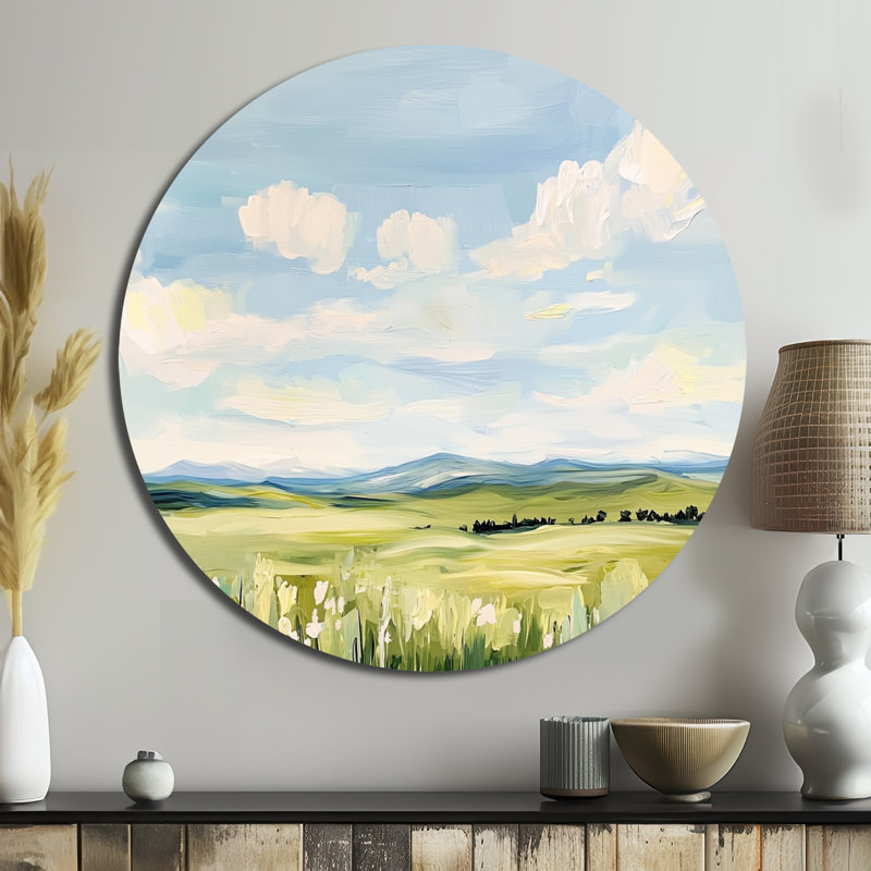 «Big Sky Horizon Meadows», art mural rond en métal rustique, H 29 po x l 29 po