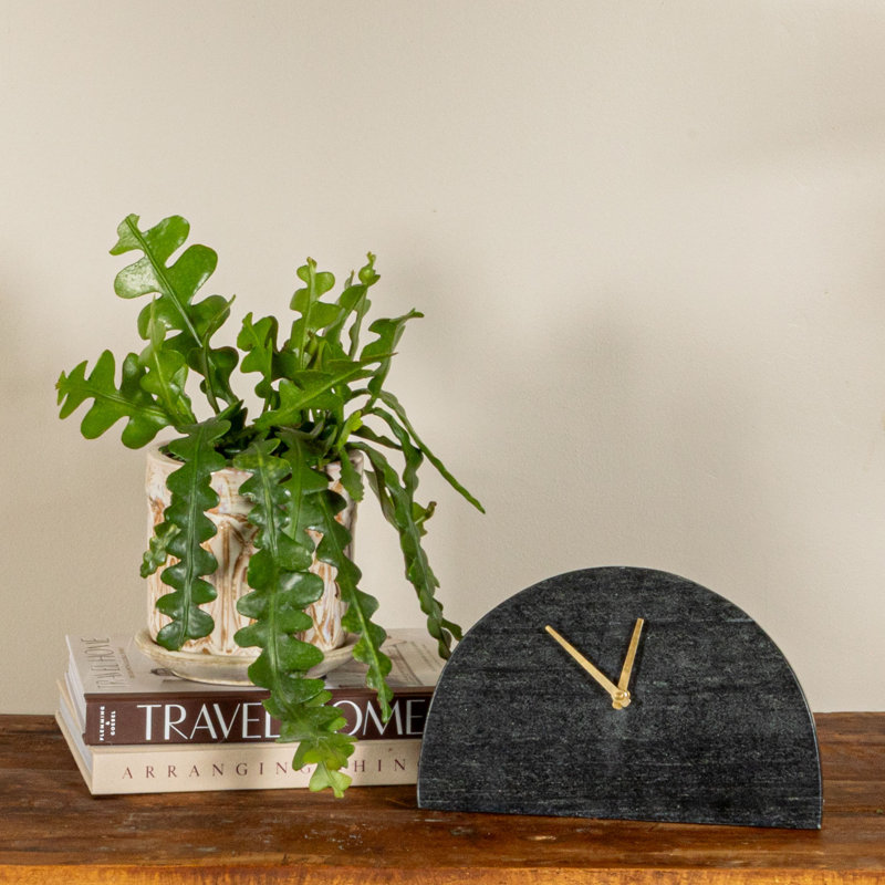 Maurelle Decorative Half Moon Marble Mantel Clock, Black