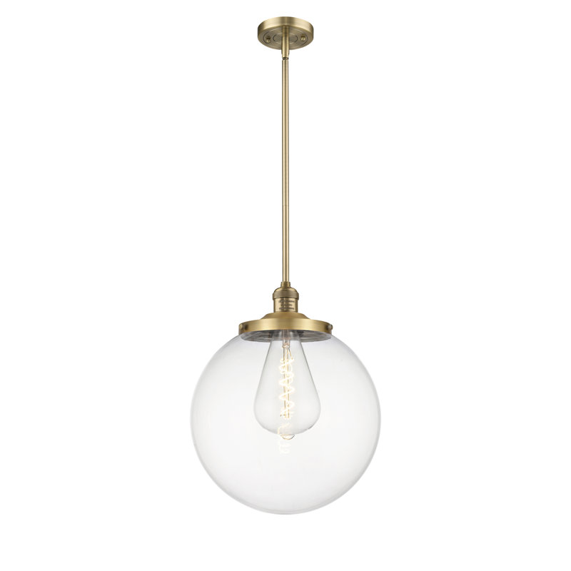 Luminaire suspendu simple à 1 lumière Frederick, Laiton brossé, Clair