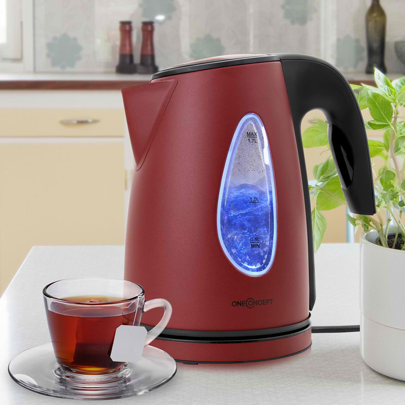 OneConcept 1.7L Stainless Steel Electric Tea Kettle, Red