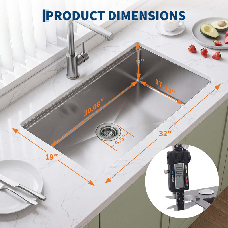 Évier de cuisine encastré de 81 cm (32 po), cuve unique en acier inoxydable 304 avec finition alvéolée, ensemble d'accessoires pour la préparation et le nettoyage
