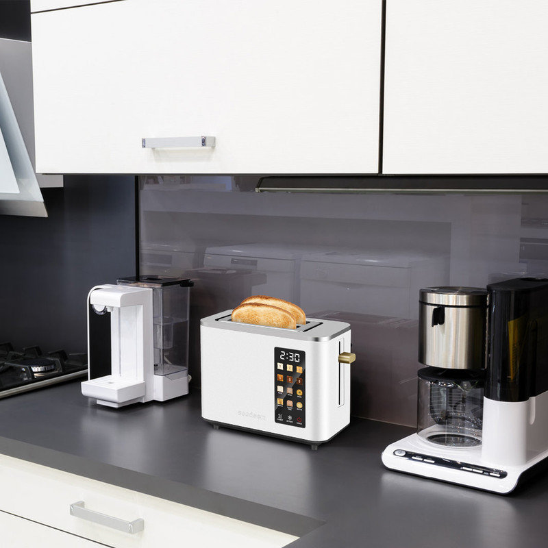 2 Slice Toaster,Touchscreen Stainless Steel Toaster,6 Bread and Toning Options,Timer,Removable Crumb Tray,900W, White