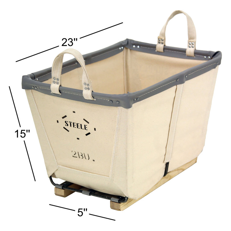 Canvas Laundry Basket, Wood Runners, Grey Vinyl