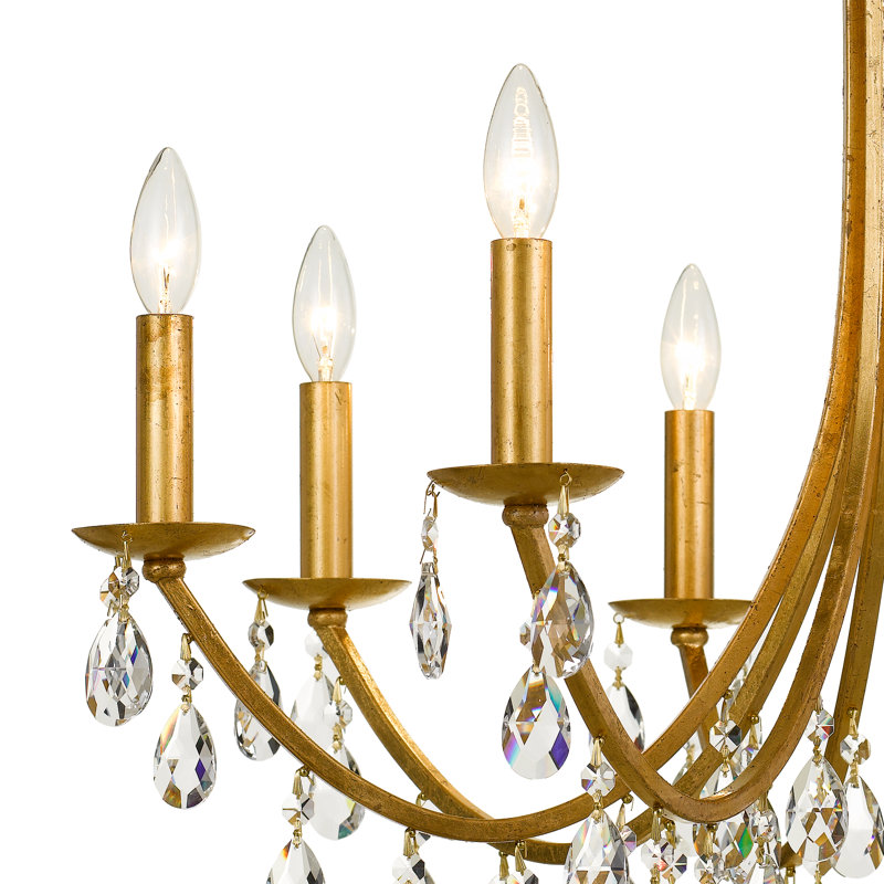 Mahone 8-Light Dimmable Steel and Crystal Chandelier, Antique Gold, 6 Lights, 99" H x 26" W x 26" D