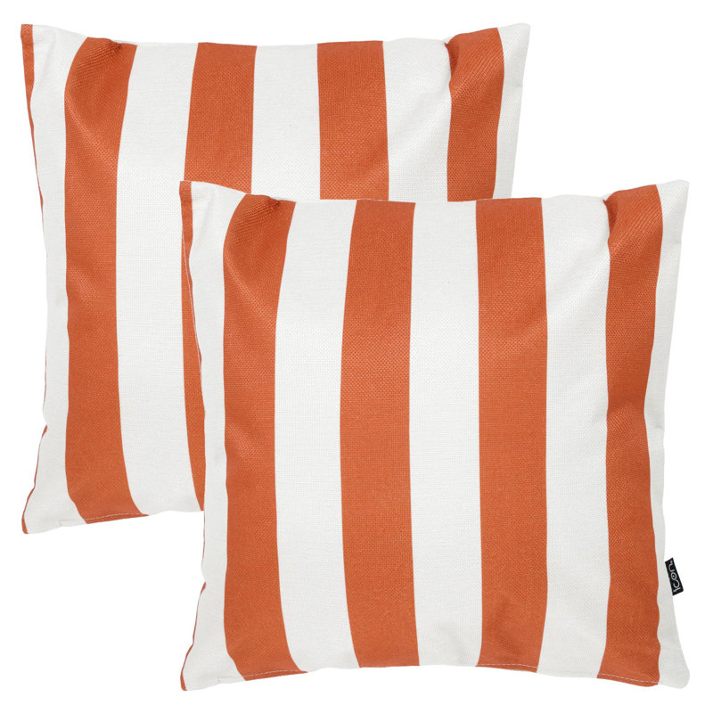 Indoor / Outdoor Square Throw Cushion, Terracotta/White Striped
