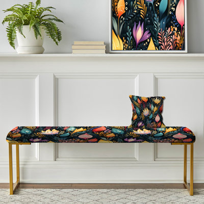 Motif botanique abstrait de verdure - Banc rembourré floral doré
