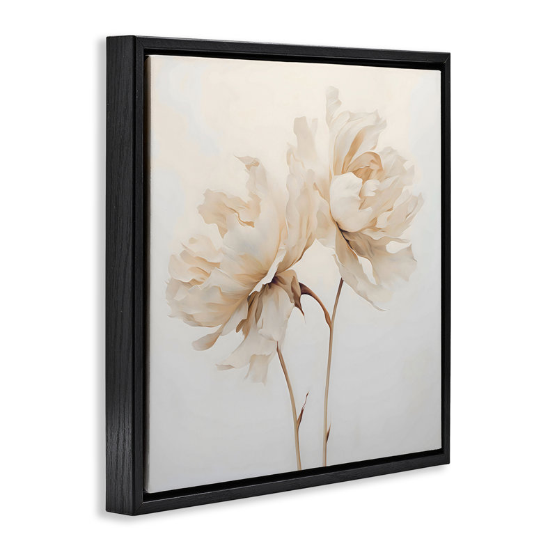 Cadre flottant de pivoines blanches douces, design par Creative Studio, Cadre flottant noir de jais, H 18 po x l 18 po