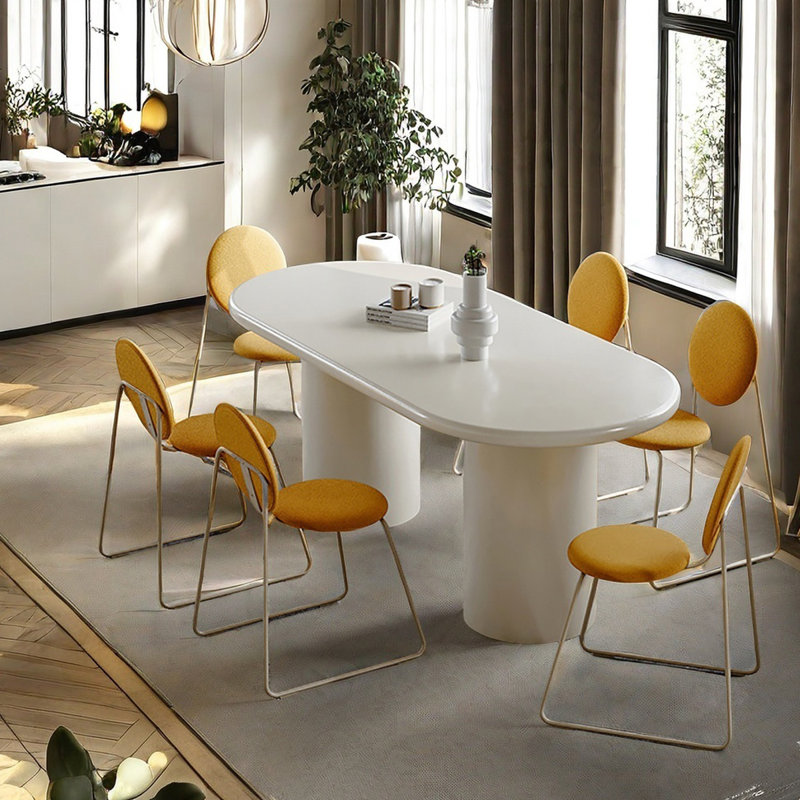 Table de salle à manger ovale de style crème avec pieds en acier, 7, H 29,5 po x L 63 po x l 31,5 po