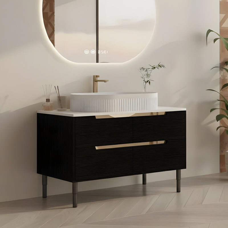 Meuble-lavabo 36 po, lavabo intégré en céramique, Noir