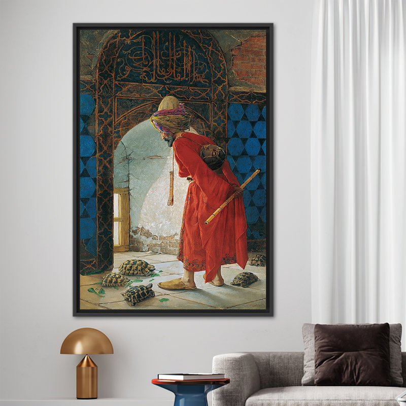 Reproduction d'art sur toile célèbre Osman Hamdi - The Tortoise Trainer, Cadre flottant noir, H 45 po x l 33 po