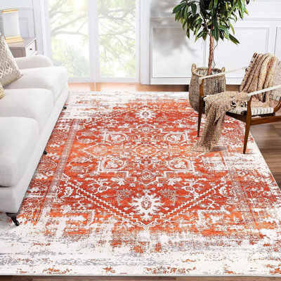 2x6 Washable Vintage Runner – Non-Slip, Foldable, Thin Distressed Rug for Hallway, Kitchen, Bathroom (Blue)