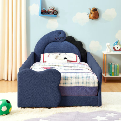 Lit simple pour enfant en forme de dinosaure avec garde-corps sécuritaire, base de lit pour tout-petit en bois massif