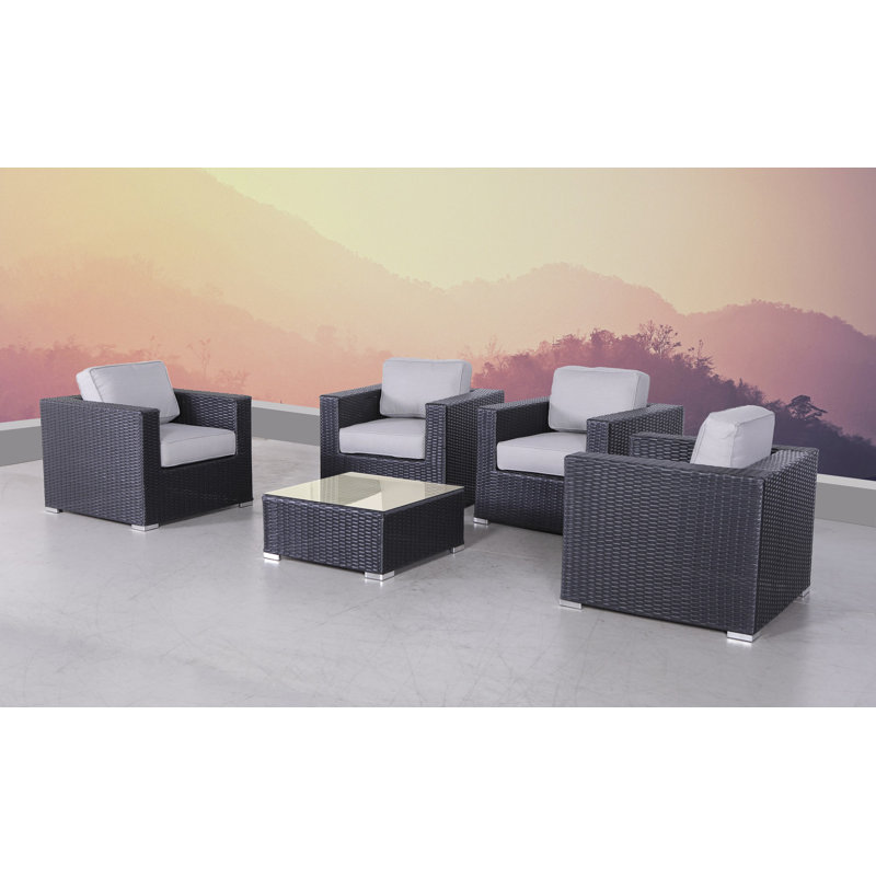 Ensemble de conversation en osier pour 4 personnes avec coussins Amento