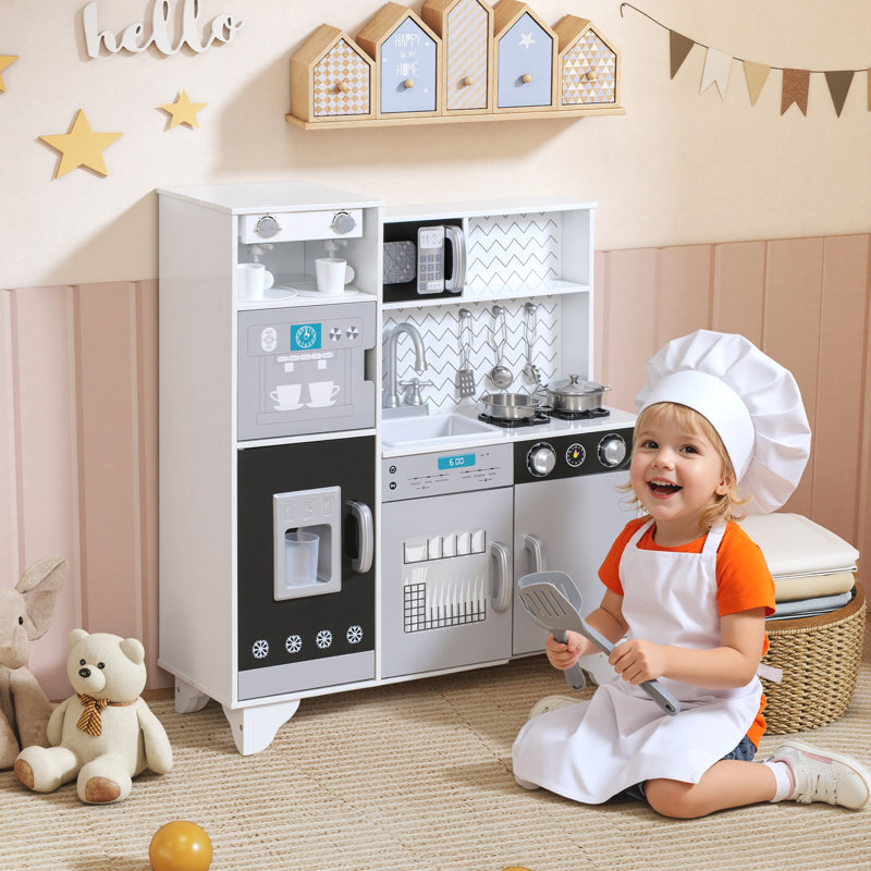 AIYAPLAY Kids Play Kitchen with Stove Sounds Microwave Sink for Ages 3-6