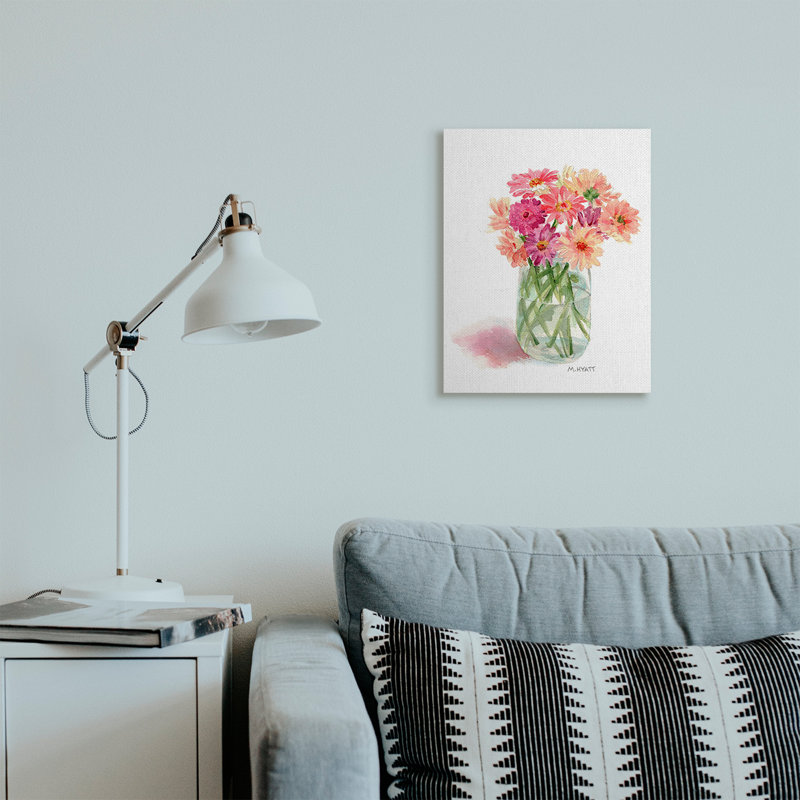 Bouquet d'aquarelles roses en pot en conserve, Toile tendue, H 20 po x l 16 po
