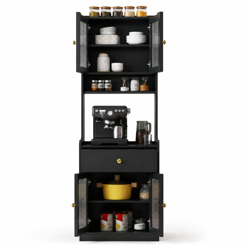Armoire de garde-manger avec support à micro-ondes Farmhouse Kitchen