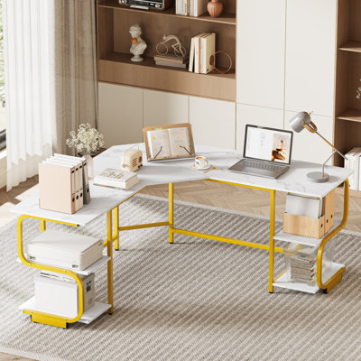 Bureau en L avec tablettes, bureau d'ordinateur en coin réversible, bureau de direction 64,84 po